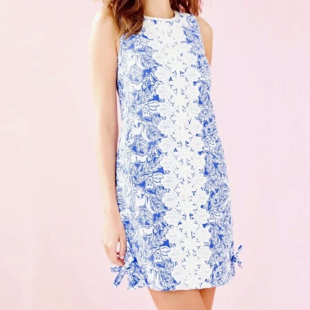 Lilly Pulitzer Melani Coastal Blue Fancy Feet Lace Detail Shift Dress